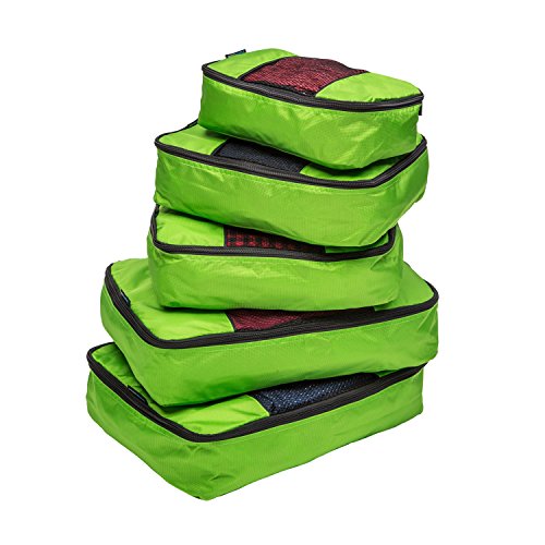 TravelWise Luggage Packing Organization Cubes 5 Pack, Lime, 2 Small, 2 Medium, 1 Large