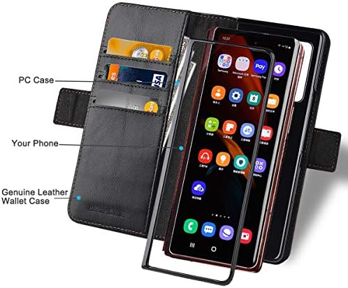 KEZiHOME Samsung Galaxy Z Fold 2 5G Case, Genuine Leather Galaxy Z Fold 2 Wallet Case [RFID Blocking] with Card Slot Flip Magnetic Case Compatible with Samsung Galaxy Z Fold 2 5G (Black/Brown)