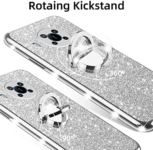 nancheng Case for Nokia X100 with Ring Kickstand Lanyard Bumper Shockproof Full Body Protection Phone Case Cute Soft TPU Silicone Glitter Luxury Cover for Girls Women for Nokia X100 6.67” - Silver