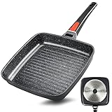 FAVIA Grill Pan Square Griddle Pan Skillet with Detachable Handle 11 Inch Non Stick Cast Aluminum...