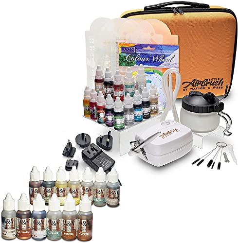 Watson & Webb Complete Airbrush Cake Kit with Compressor with 25 Colors and 3 Cleaners											