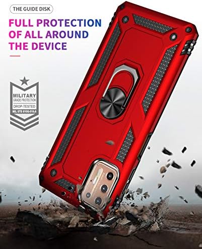 Moto G9 Plus Case, Motorola G9 Plus Case, with Tempered Glass Screen Protectors, Androgate Military-Grade Metal Ring Kickstand 15ft Drop Tested Shockproof Cover Case for Motorola Moto G9+ Blue