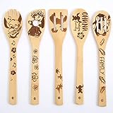 Wooden Spoons for Cooking, Premium Quality Burned Cartoon Lilo and Stitch Spoons, Perfect Stitch...