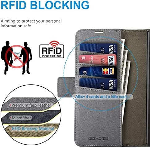 KEZiHOME Samsung Galaxy Z Fold 3 Wallet Case with S Pen Holder, PU Leather [RFID Blocking] Card Slots Kickstand Shockproof Flip Phone Cover Case Compatible with Samsung Galaxy Z Fold 3 5G (2021) (Gray)