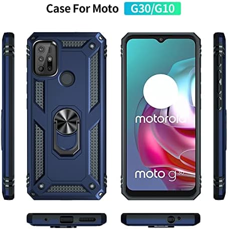 SKMY for Moto G30 Case,Moto G10 Case,with Screen Protector, [Military Grade] 16ft. Drop Tested Cover with Magnetic Kickstand Car Mount Protective Case for Motorola Moto G30, Blue
