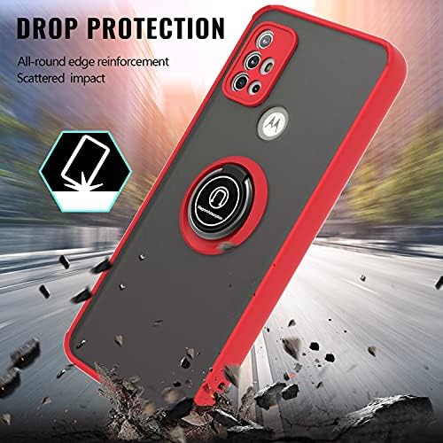 KWEICASE Cell Phone Case for Motorola Moto G10/G30, Moto G10 G30 Case Matte Clear Cover with Rotating Magnetic Ring Kickstand, Soft TPU Bumper Hard PC Back Slim Shockproof Protective Case, Red
