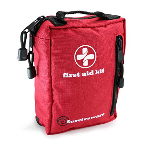 Surviveware Small First Aid Kit with Labelled Compartments for Hiking, Backpacking, Camping, Travel, Car and Cycling.