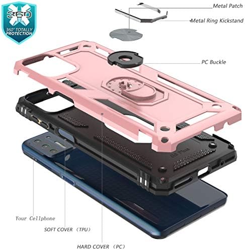 KaiMai Moto G9 Plus Case with HD Screen Protector (2Pack) 360 Degree Rotating Ring & Bracket Dual Layers of Shockproof TPU and Solid PC Phone Case for Motorola Moto G9 Plus-Rose Gold