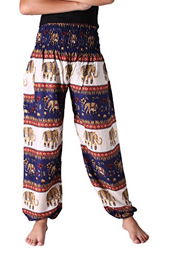 B BANGKOK PANTS Women's Harem Yoga Pants Boho Clothing (Bohemian Navy, 16-20 Plus)