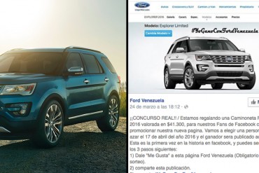 ¡NO CAIGAS EN LA TRAMPA! Falsa cuenta de Ford Motor Venezuela ofrece «regalar» una camioneta