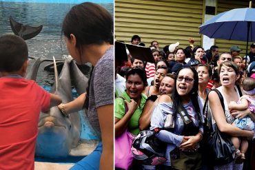 ¡EL DESCARO! Unos en cola por comida y María Gabriela Chávez acaricia delfines en el imperio