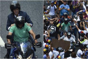 ¡BAÑADO DE PUEBLO! Así fue la llegada en moto de Juan Guaidó a la marcha de este #12Feb (+Fotos)