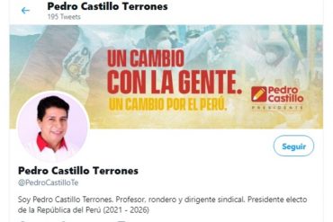 ¡TIENE QUE VERLO! Pedro Castillo cambió su perfil en Twitter y se proclamó como presidente electo de Perú (aunque aún no hay resultados oficiales)