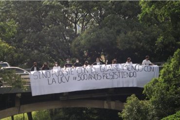 ¡NO OLVIDAN! “Si no pudiste con el Guaire, menos con la UCV”: la pancarta que desplegaron estudiantes contra la “protectora” Jacqueline Faría