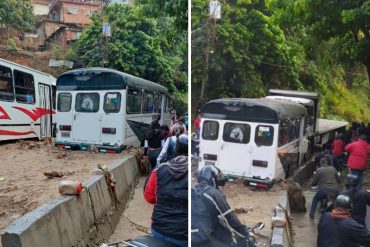 Autobuses quedaron atrapados por un deslizamiento de tierra en la vía entre La Yaguara y El Junquito (+Fotos)