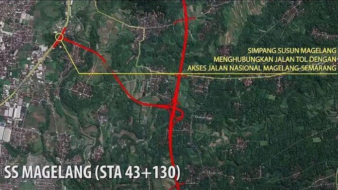 SUSUN. Simpang susun Magelang menghubungkan jalan tol dengan jalan akses nasional Magelang – Semarang. (sumber: KemenPUPR)