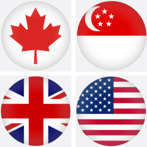 Canada, Singapore, UK and US flags