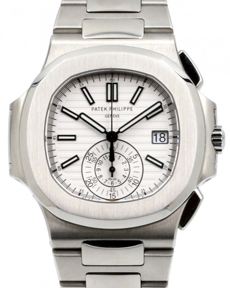 A silver watch with a white face