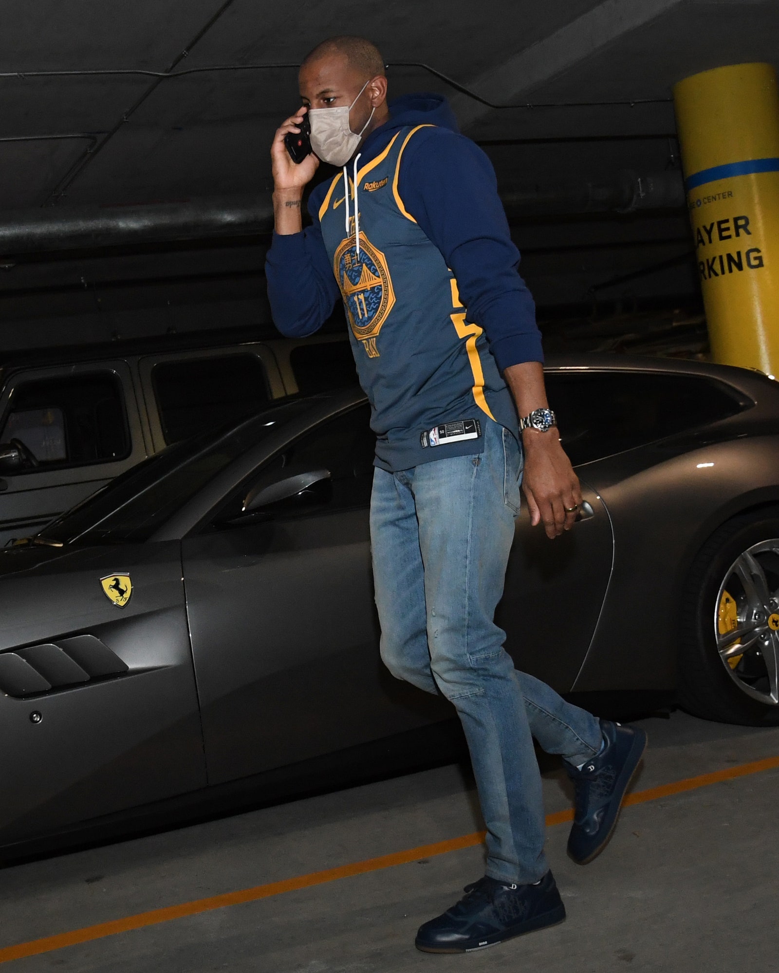 Andre Iguodala 9 of the Golden State Warriors arrives to the arena before the game against the Cleveland Cavaliers