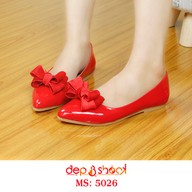 Giày búp bê mũi nhọn đính nơ màu đỏ big size thương hiệu DEPVASHOCK - 5026 ĐỎ BIGSIZE thumbnail