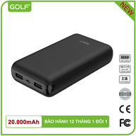 [Giao 3H HCM]Pin Sạc dự phòng Golf G63 20,000mAh 3.7V-Li-Polymer - 2 cổng sạc USB - Đen - G63 thumbnail