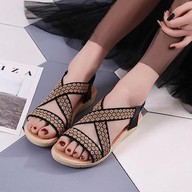 (Bảo hành 12 tháng) Giày sandal nữ quai chéo thêu hoa thổ cẩm - Giày đế xuồng nữ cao 2.5cm - Giày nữ da mềm 2 màu Đen và Kem - Linus LN226 - LN226D thumbnail