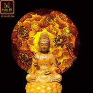 Bàn thờ Phật với Tranh trúc chỉ in MÂU NI, đường kính 30cm, Sen quy tâm (thích hợp đặt tượng thờ cao 15cm đến 30cm), đèn thờ, tượng phật - tranhtrucchiin44 thumbnail