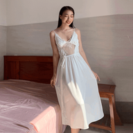 [Shier Sleepwear] Set Đầm Váy Ngủ Dài Qua Đùi Cổ Chữ V 2 Dây Phối Ren Chất Lụa Cao Cấp Phong Cách Thanh Lịch Nữ Tính Đa Dạng Size Tặng Kèm Cột Tóc thumbnail
