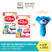 [Tặng 1 lục lạc cầm tay] Combo 2 bột ăn dặm Nestlé Cerelac - Gạo sữa dinh dưỡng (200g) + bột ăn dặm Nestle Cerelac - Gạo lức trộn sữa (200g)