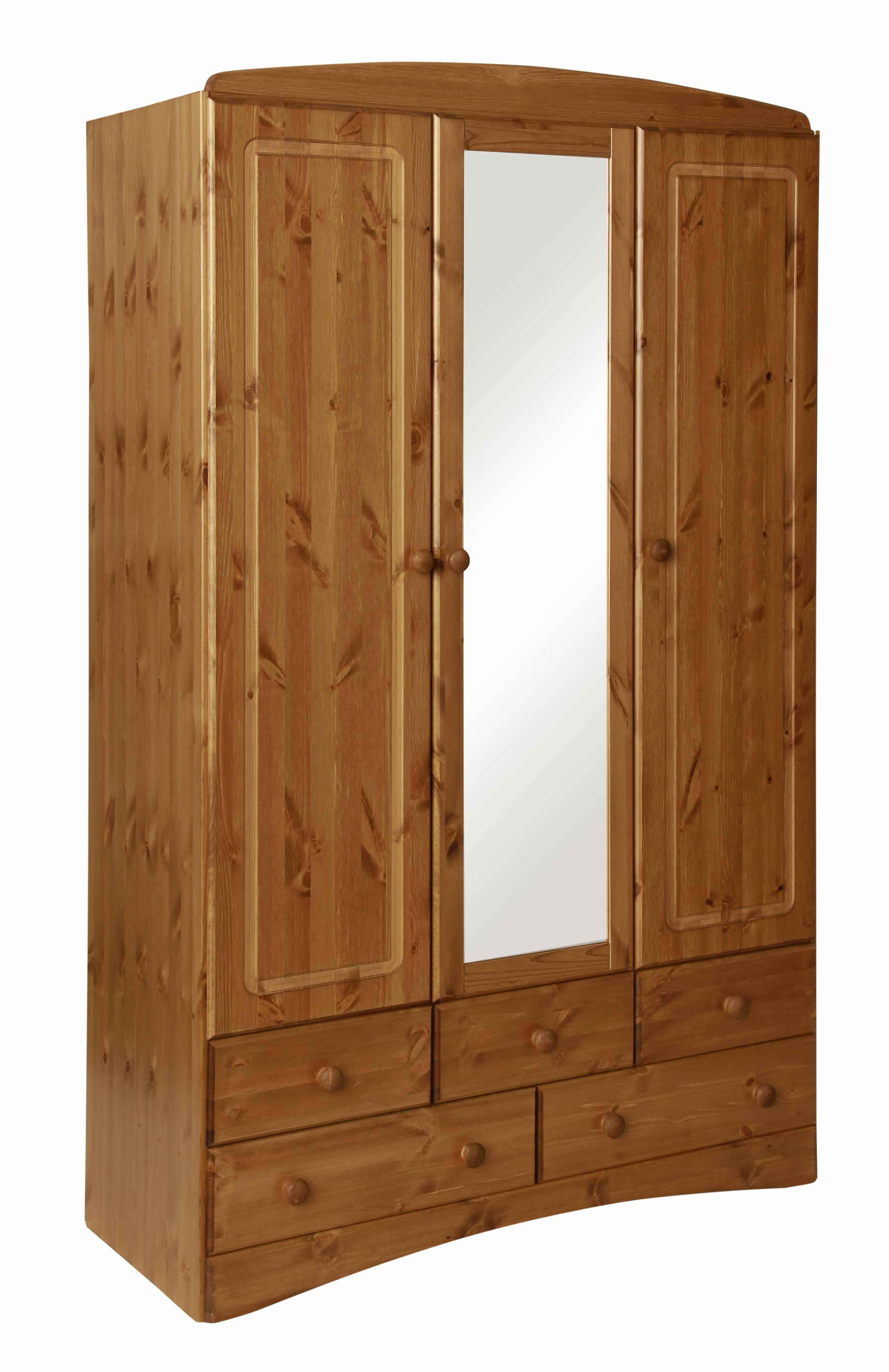Scandi Pine 3 Door 5 Drawer Wardrobe With Mirror With 3 Door Pine Wardrobes (Gallery 8 of 15)