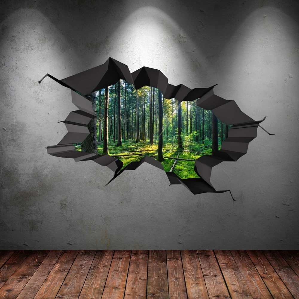 3d Wall Painting Beautiful Full Colour Woods Forest Trees Jungle With Regard To 3d Wall Art (Gallery 12 of 20)