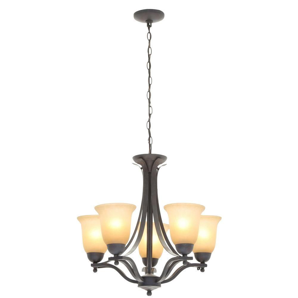 Commercial Electric 5 Light Rustic Iron Chandelier With In Crofoot 5 Light Shaded Chandeliers (Gallery 11 of 30)