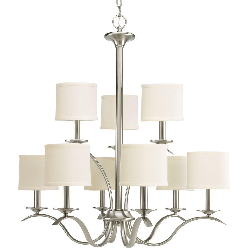 Progress Lighting Inspire Collection 5 Light Brushed Nickel Chandelier With  Beige Linen Shade Throughout Crofoot 5 Light Shaded Chandeliers (Gallery 17 of 30)