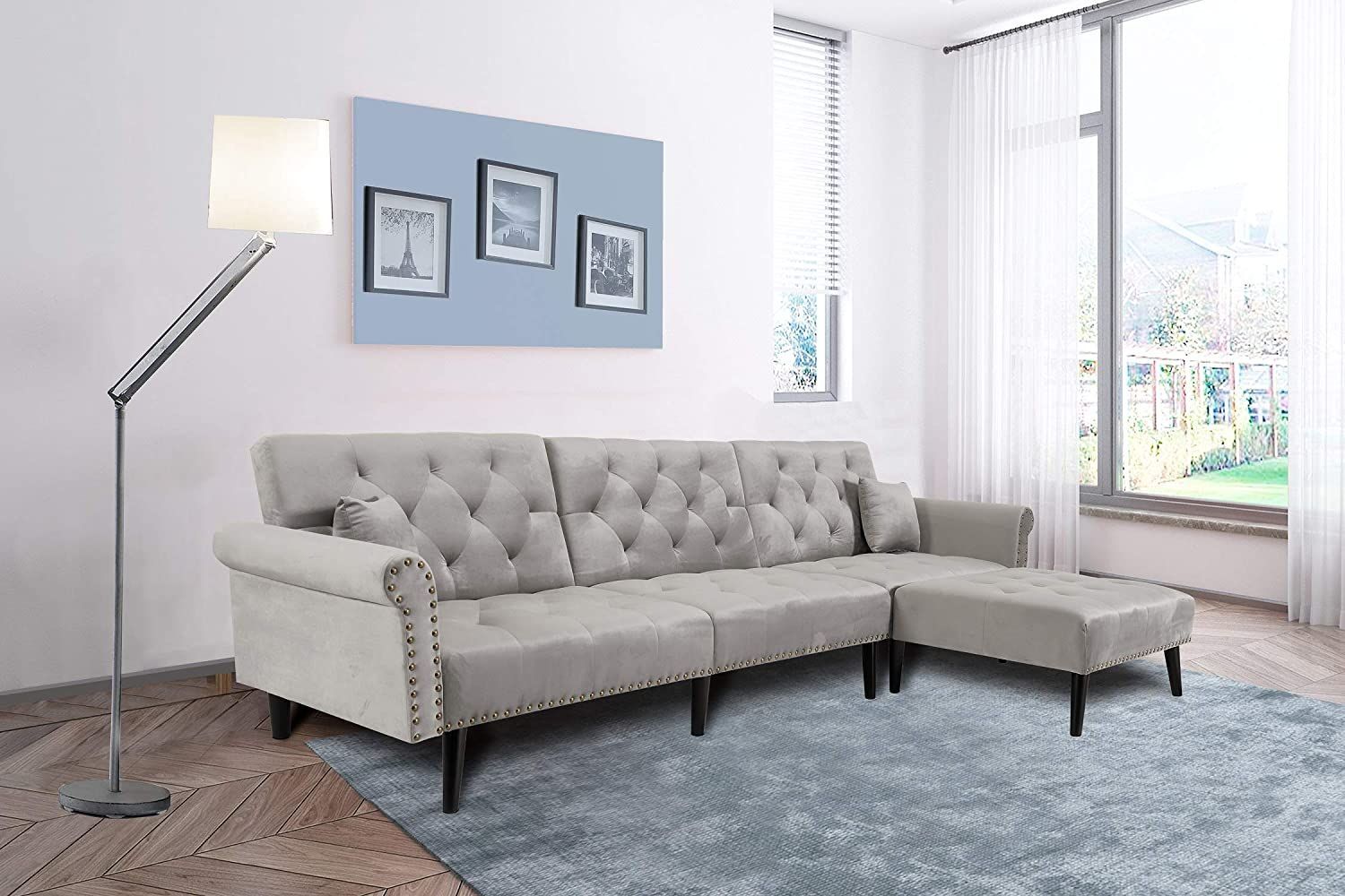 Mid Century Upholstered Convertible Sectional Sofa Futon With Dulce Mid Century Chaise Sofas Light Gray (Gallery 8 of 15)