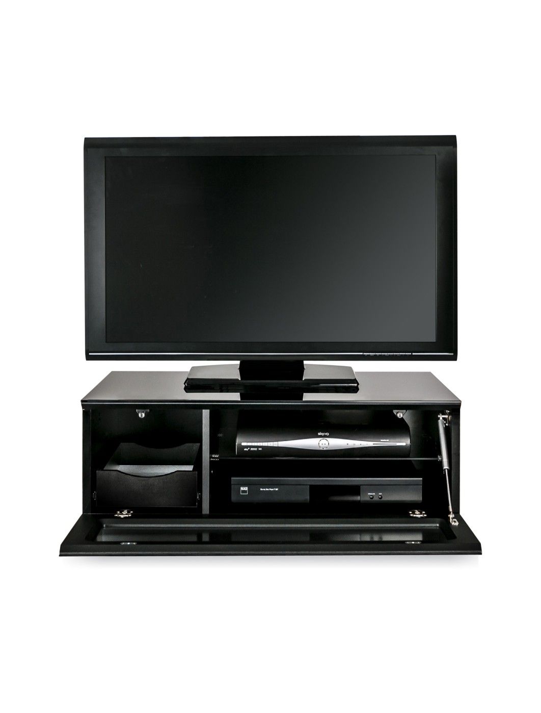 Tv Stand Element Modular Emtmod850 Blk Tv Cabinet Intended For 57&#039;&#039; Tv Stands With Open Glass Shelves Gray &amp; Black Finsh (Gallery 1 of 15)