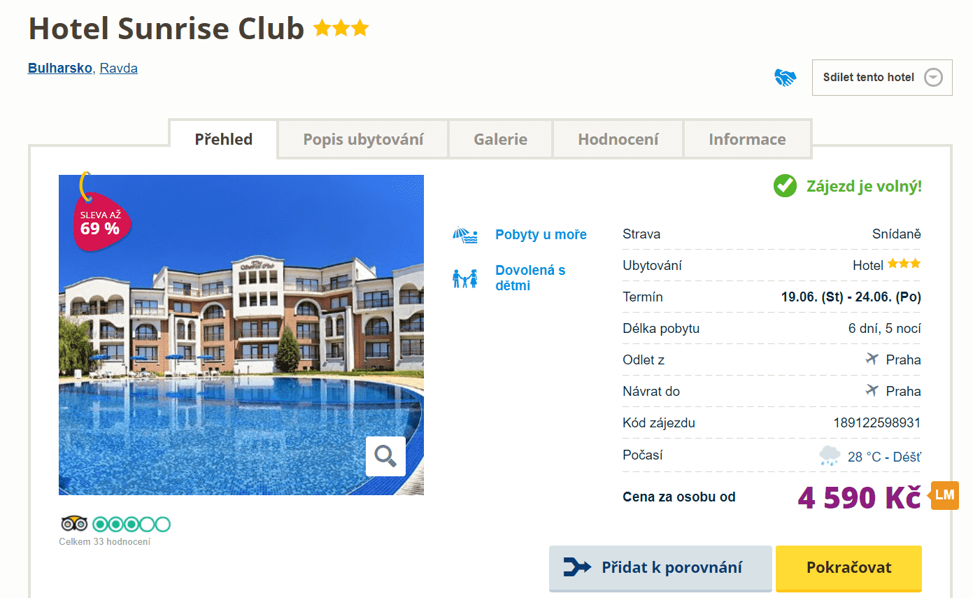 Zájezd do Bulharska (hotel Sunrise Club)