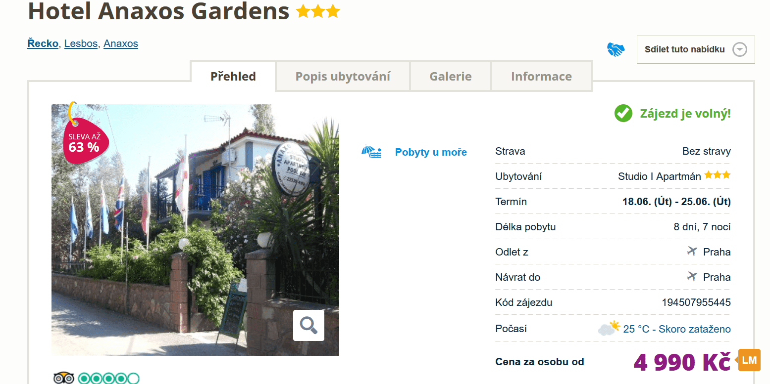 Zájezd Lesbos (hotel Anaxos Gardens)