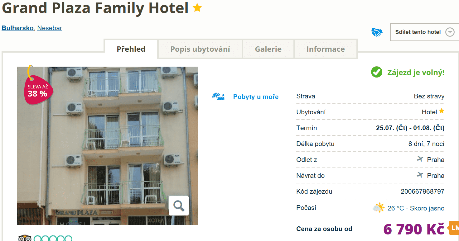 Zájezd do Bulharska (hotel Grand Plaza Family)