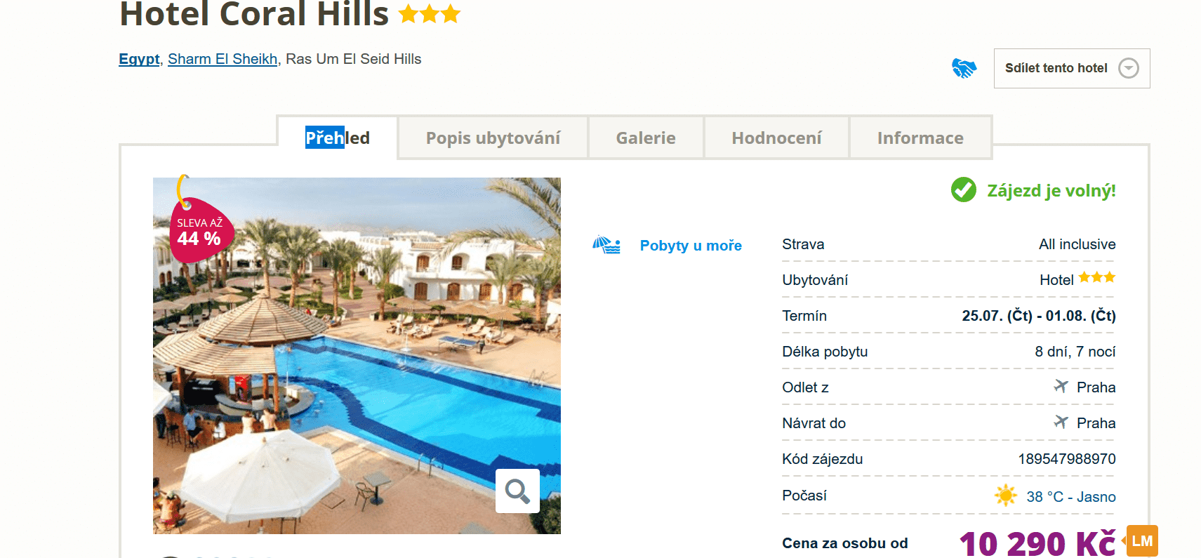 Zájezd Egypt (hotel Coral Hills)