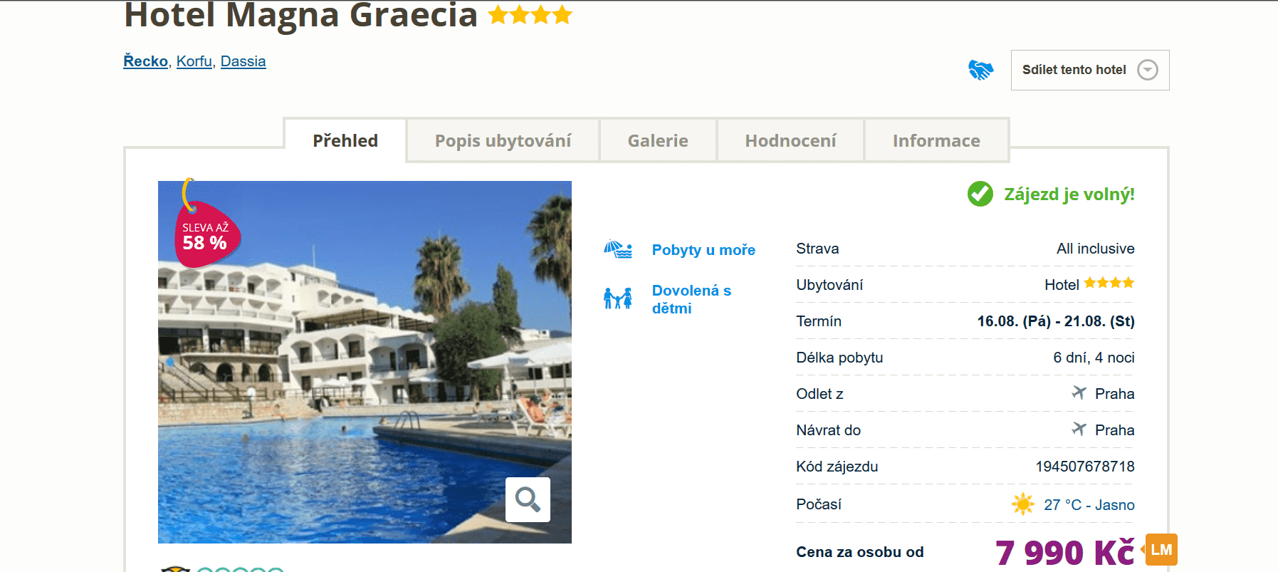 Zájezd Korfu (hotel Magna Graecia)