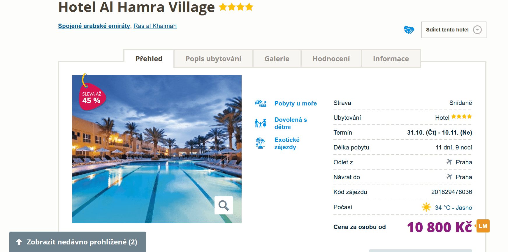 Zájezd SAE (hotel Al Hamra Village)