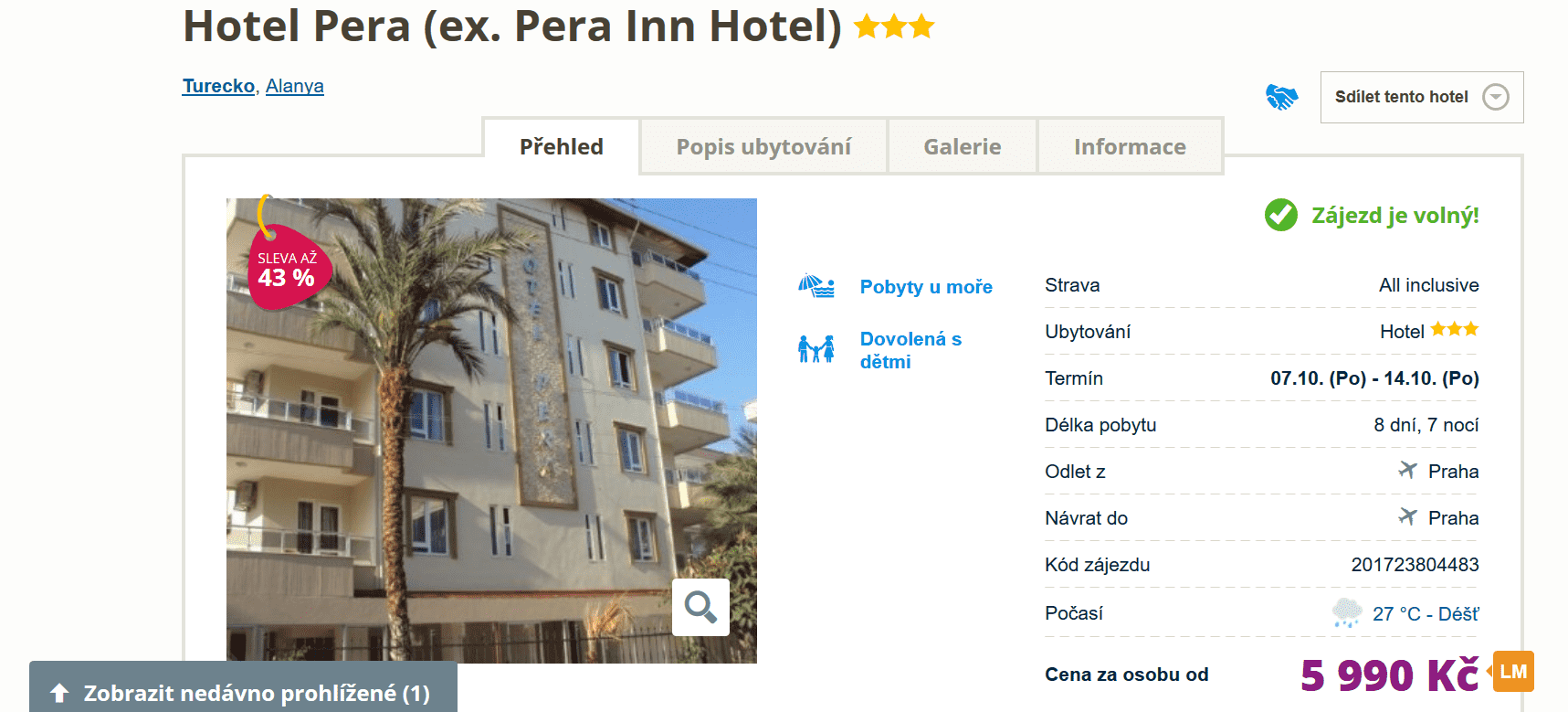 Zájezd Turecko (hotel Pera Inn)
