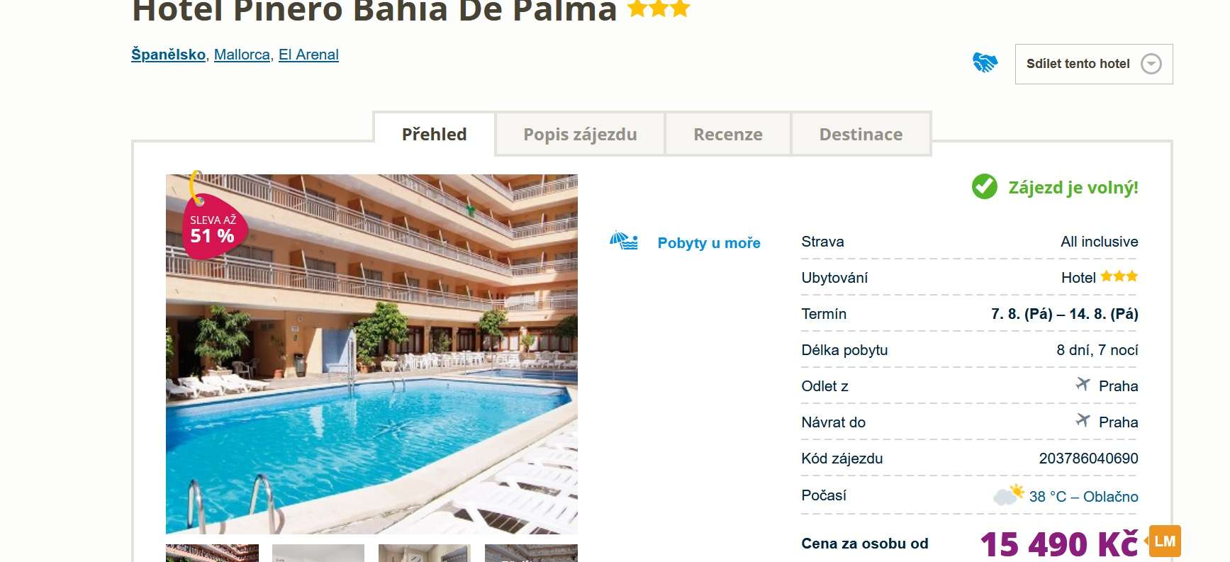 zájezd Pinero Bahia de Palma Travelportal