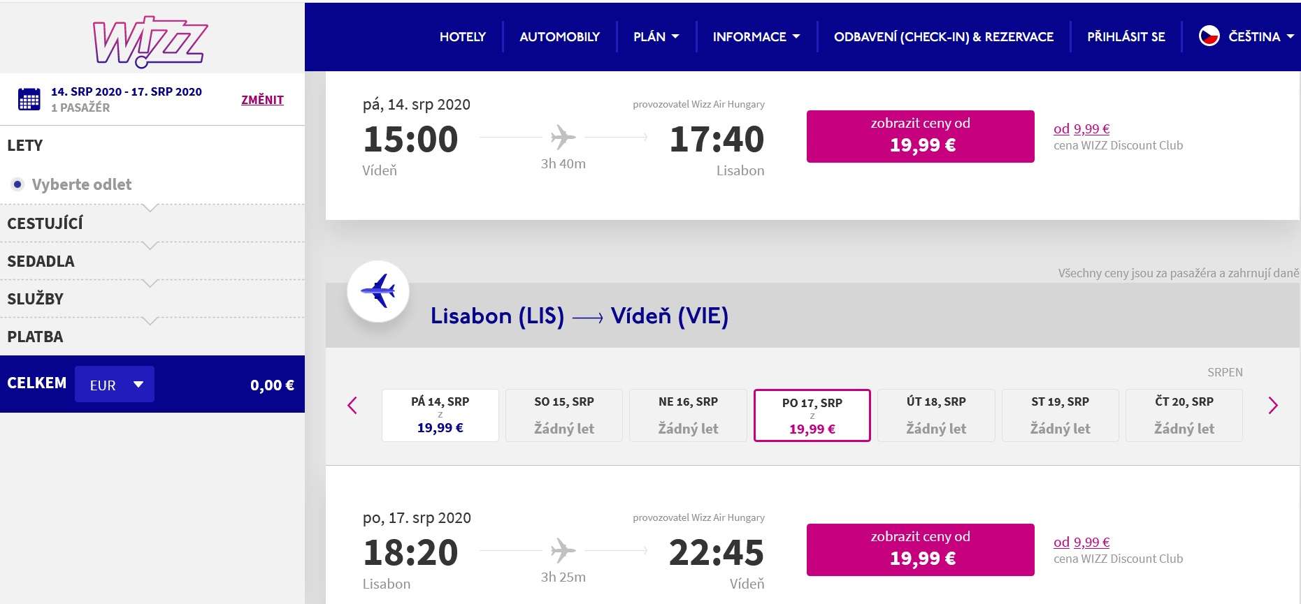 letenky WizzAir Lisabon