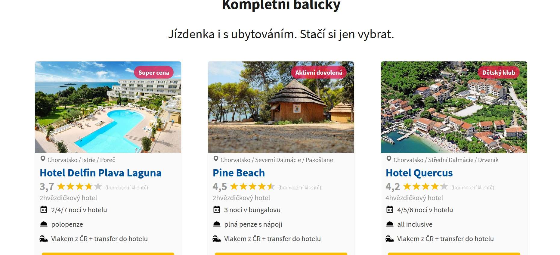 hotel + ubytování regiojet chorvatsko