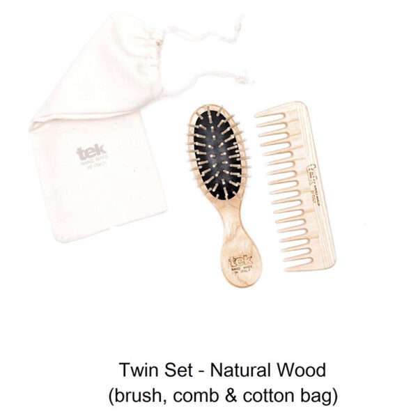 TEK Twin Set - Small Oval Brush & Comb with Cotton Bag