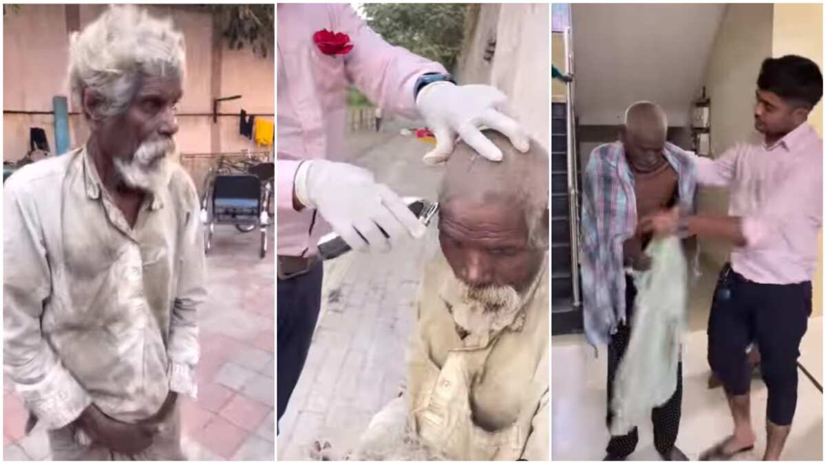 Video Shows Moment Kind Young Man Transforms Looks of Dirty Homeless Man,  Bathes Him -