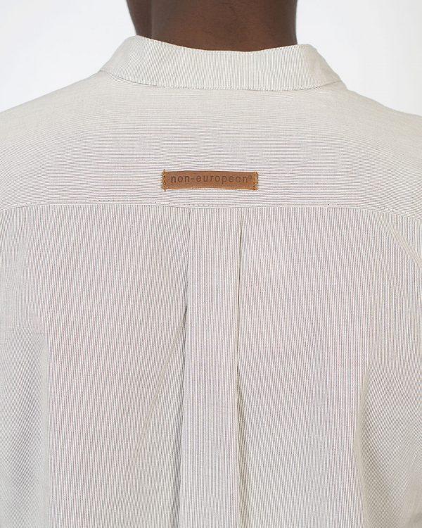 Mandarin Shirt - Grey Stripe - Branding detail
