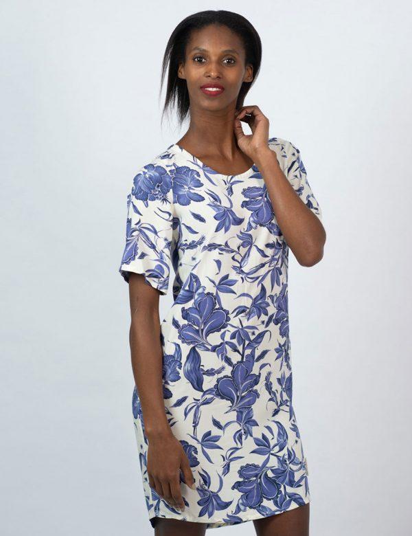 Trendy Tee Dress - Delft Foliage - Front