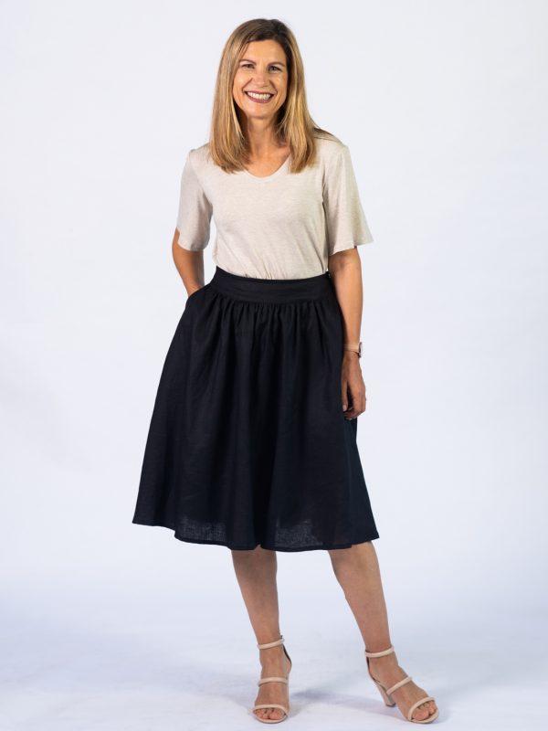 Waistline Linen Skirt - Black - Front